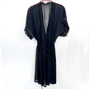 Vintage Simon Chang Black Sheer Robe Ruffle Sleeves Sz Large